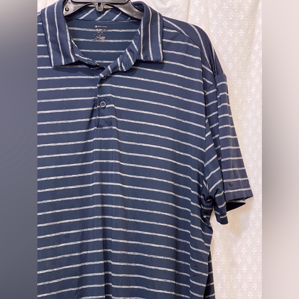 Men's Short Sleeve Moisture Resistant Navy/White Striped Activewear Golf Polo XL